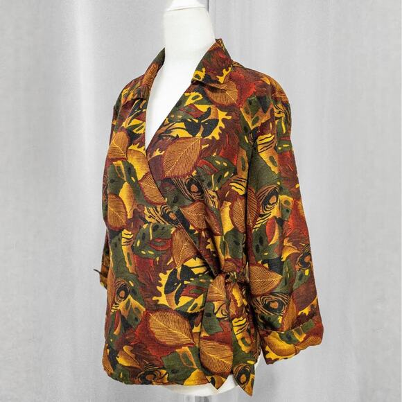 90s foliage crossover wrap blouse - Picture 3 of 6